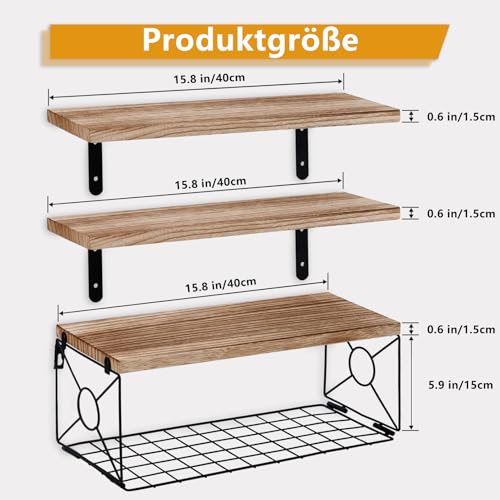 Étagère en bois avec panier de rangement design flottant marron - 4