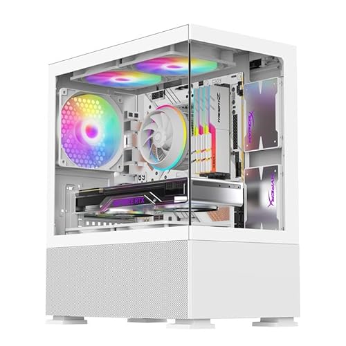 IONZ KZ-V Mini Aether Boîtier de jeu PC M/ATX en verre trempé avec accès maximum à tous les composants Comprend 3 ventilateurs ARGB de 120 mm – Blanc
