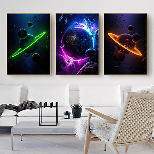 Lienzo Pared Arte Espacio Planeta Fantástico Satélite Posters Para Pared Colorido Universo Pintura...