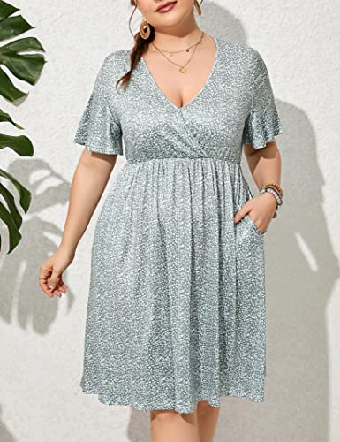 Image of ShopWonder Plus Size Dress Women's V Neck A-Line Knee Length Wrap Swing Dresses Plus Size A Line Party Mini Dress