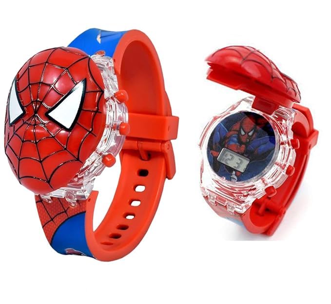 CERO Kids Spider Man Music Play Glowing Light Cartoon Cap Cover Digital Watch for Boys & Girls (Spider Men)