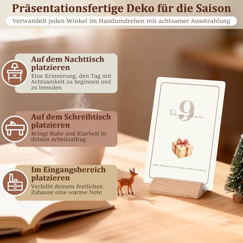 COZCLAM Achtsamkeits-Adventskalender 2025, 24 Affirmationskarten beidseitig, mit Holzständer – Selbstliebe & Sprüche, Adventskalender für Erwachsene, Geschenk für Frauen