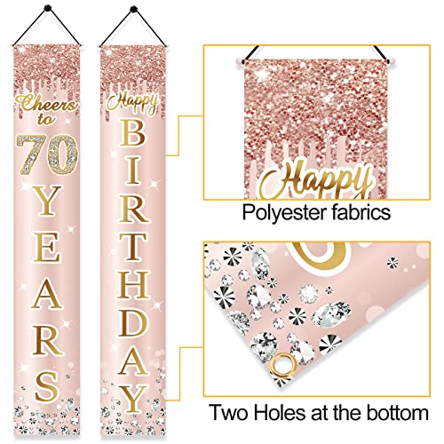 Image of 70th Birthday Decorations Cheers to 70 Years Door Banner for Women, Pink Rose Gold 70 Birthday Sign Party Supplies, Happy Seventy Birthday Porch Decor for Outdoor Indoor