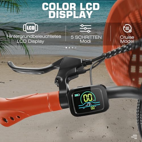 ANCHEER 26" E-Bike für Erwachsene, 7 Gang Elektrofahrrad mit Abnehmbarem 36V 10.2Ah Akku, 25 km/h und 70–100km Reichweite E-Bike mit Korb für Städtische Pendler, Männer und Damen – Bild 5