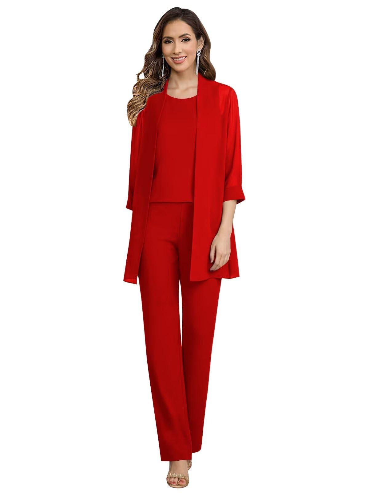 Hosenanzug Damen Festlich Elegant - Chiffon 3 Teiler Mutter Der Braut Hochzeitsgast Hosenanzüge Brautmutter Hosen Set Mit Jacke Für Hochzeit
