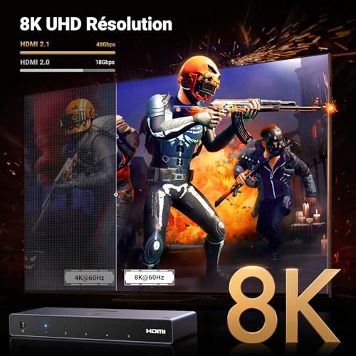 Image of UGREEN 8K 60Hz Switch HDMI 2.1 5 Inputs 1 Output 4K 240Hz HDCP 2.3 Switch Power Adapter with Remote Control Compatible with PS5 /4 Xbox Nintendo Switch DVD Apple TV Fire Stick