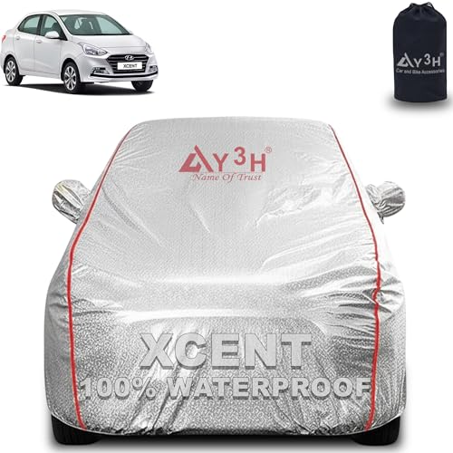 Image of 100% Waterproof Car Cover Compatible with Hyundai Xcent | All Weather, Dust Proof, UV Protective with Mirror Pocket (Silver Magic)