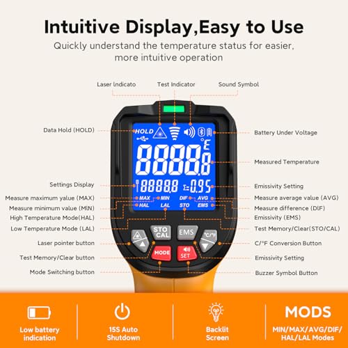 Image of Infrared Thermometer Temperature Gun 3992F 50:1, | Triple-Laser IR Temp Gun for Industrial Furnace Kiln Foundry Steel Welding HVAC Engine Diagnostic Tool