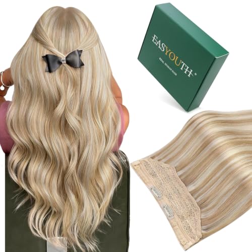 Image of Easyouth Wire Hair Extensions Blonde Highlight Wire Extensions Real Human Hair Honey Blonde Highlights Honey Blond Invisible Wire Hair Extension for Short Hair 12 Inch 70g