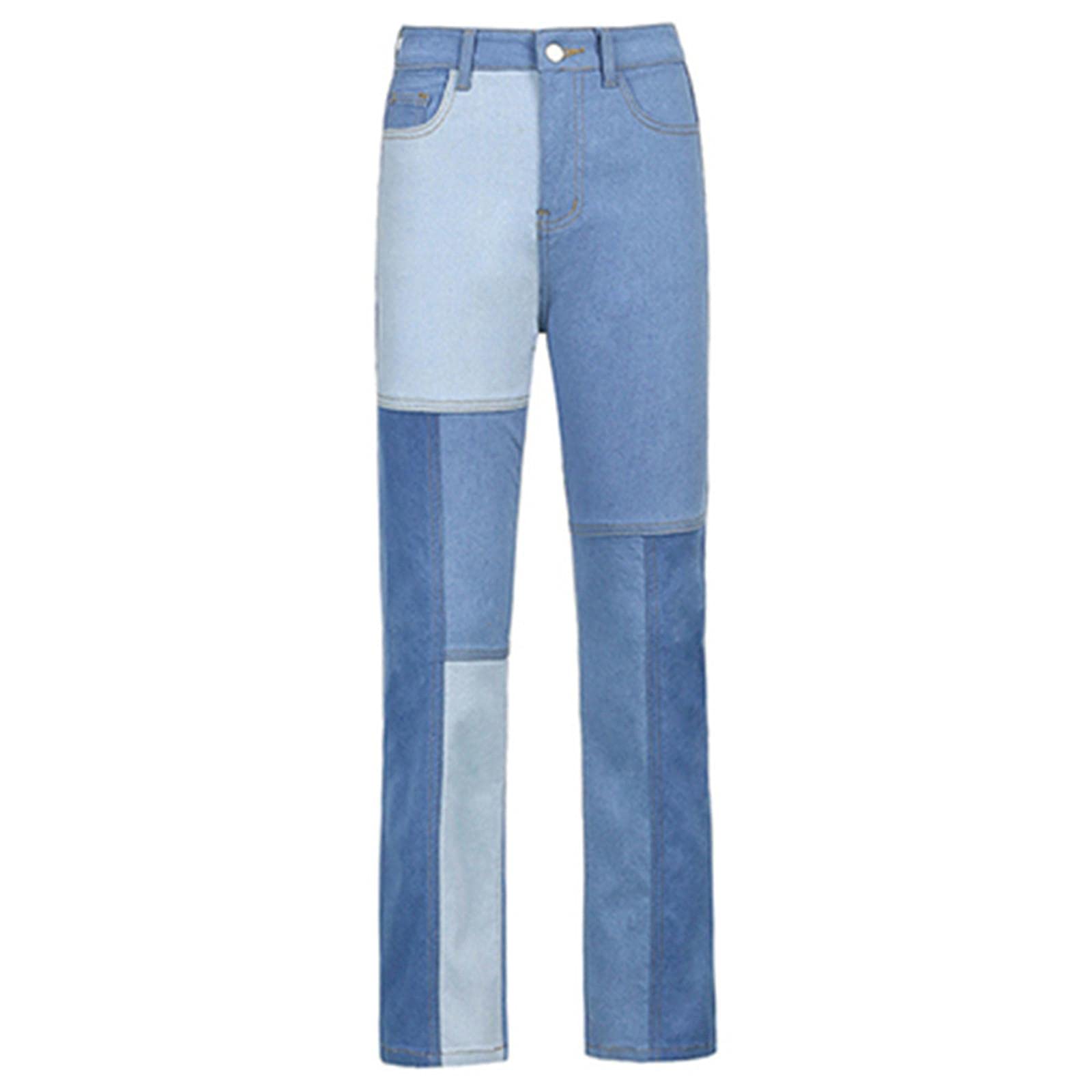 UKKO Jeans da Donna Pantaloni Ad Alto Ficcia A Vita Alta Femmina con Jeans Diritti Marrone-Blue Jeans,M
