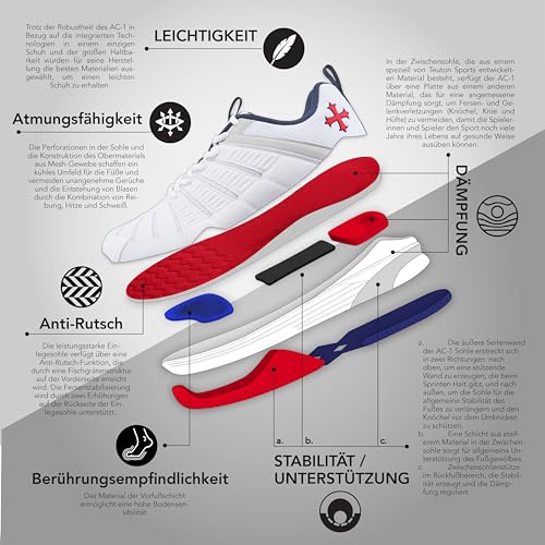 Teuton AC1- All Court - Versatile Sports Shoes for Squash, Tennis, Padel, Pickleball, Handball - Ideal for Hard Surfaces, Synthetic Courts, and Sand Play.2