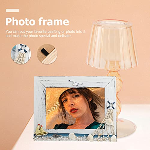 Vosarea Home Decor Nautical Photo Frame Beach Coastal Wooden Picture Holder With Ocean Ornaments Vintage Sculptural Photo Holder Art Tabletop Decorations Home Nautical Gifts Desk Decor #TOP3