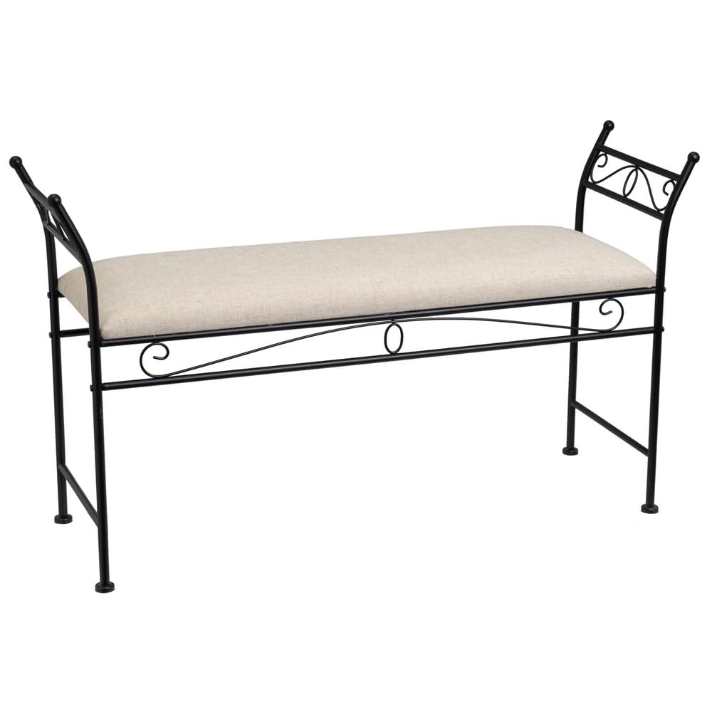 LOLAhome Banqueta Dormitorio Classic Grande de Metal Negro y Tela de Lino de 115 cm