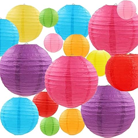 ASelected 24 PCS Bunte Papier Laterne, 25/20/15/10 cm Papierlampions Zum Aufhängen Runde, Lampenschirm Papierlaterne, Bunt Lampions Papierlaternen für Hochzeiten, Geburtstage Cover