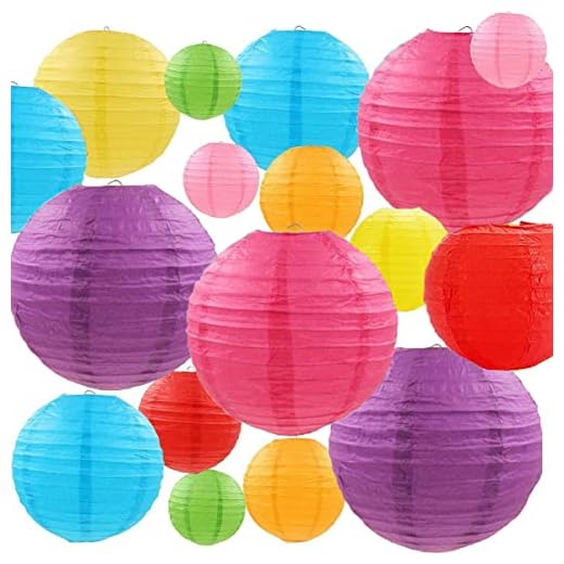 ASelected 24 Pezzi Lanterne di Carta Cinese Colore, Lanterne Cinesi da Appendere 25/20/15/10 cm, Lanterne di Carta da Esterno per decorazioni di matrimoni, compleanni, feste ed eventi, battesimi