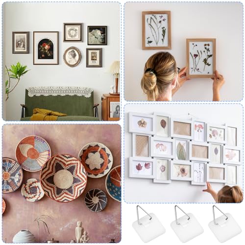 Image of Grevosea 15 Pcs Wall Plate Hangers, Adhesive Picture Hangers Frame Hangers Without Nails Picture Hanging Hooks Plate Holders for Displaying Decorative Plates and Wall Art