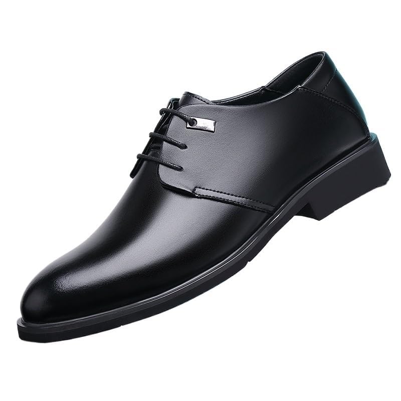 Mens Leather Oxfords Business Dress Shoes Lace Up Classic Pointed Toe Office Wedding Brogue Casual Tuxedo Fashion Comfortable