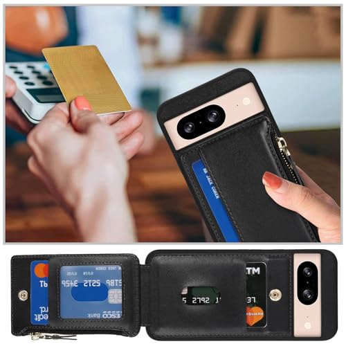 Image of Cavor for Google Pixel 8 Case Wallet with Card Holder, Black