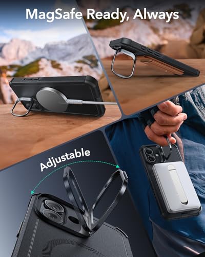 Image of ESR for iPhone 16 Plus Phone Case with Stand, 23ft Military-Grade Drop Protection with Camera Control, Shock-Absorbing Rugged Cover, Compatible with MagSafe Accessories, Cyber Series, Black