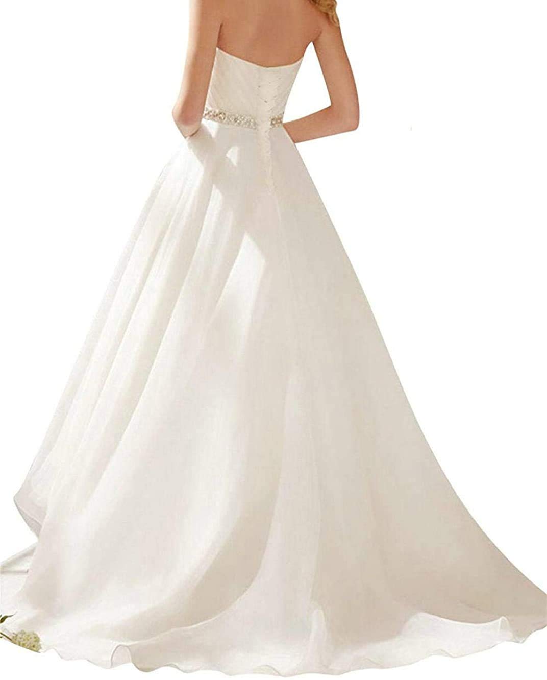 Esmoquin Asimétrico Dulce sin Tirantes para Baile Vestidos de Noche Organza Elegante con Tirantes, WZEFEIO, Blanco, 34