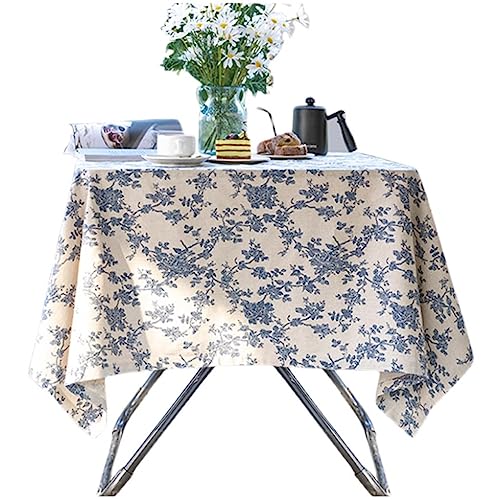 ksjdieunf Mesa De Comedor Vintage Country Blue Rose Algodón Lino Mantel Mesa de té Mantel Mantel Cubierta Tela Picnic Decoración de Tela Manteles Rectangulares(140x180cm)