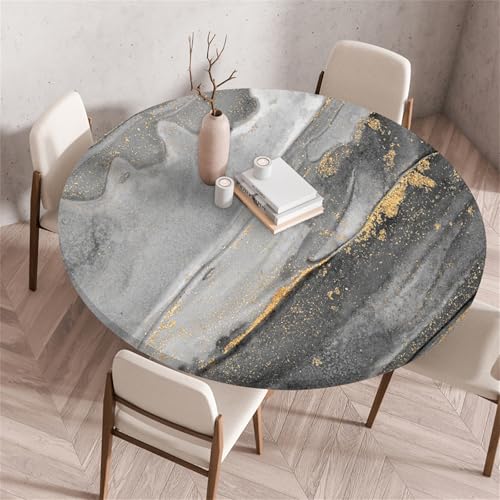 Muiuou Waterproof Elastic Fitted Round Tablecloth,Marble Printing Reusable Waterproof Oil-Proof Edged Protector Round Tablecloth,for Fitted Kitchen Restaurant Picnic (Diameter 70cm,Marble 6)