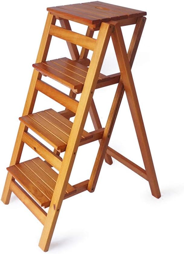 Wooden 4 Step Folding Ladder Chair Shelving Stool Multifunction Portable Adults/Kids for Library Kitchen Office Multifunctional stool