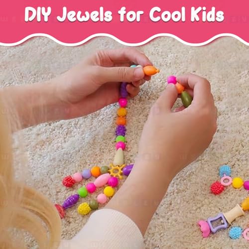 Image of Wembley Pop Beads for Girls Kid's Jewelry Making Kit DIY Bracelet Necklace Rings Craft Kits Multicolor 50+ Beads Snap Pop Art Jewellery Set Ideal for Birthday Gifts