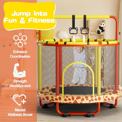 55" Trampoline for Kids with Enclosure, 440lbs Capacity Indoor & Outdoor Toddler Trampoline with Adjustable Gymnastics Bar & Toys, for Boys & Girls - Image 4