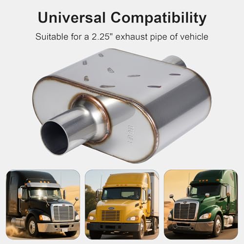 Cabtherlyn Universal Muffler Single 409 Stainless Steel Performance Muffler for Cars Trucks, 2.25" Inlet/Outlet, Overall Length 13", Center In | Center Out, Silver by Cabtherlyn - Image 5