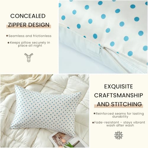 Image of THXSILK Set of 2 Mulberry Silk Pillowcase for Hair and Skin, Cooling Bed Pillow Cover with Hidden Zipper, Soft Smooth Print Silk Pillowcase Gifts for Women Men (King 20 inchx36 inch, Blue White Polka Dot)