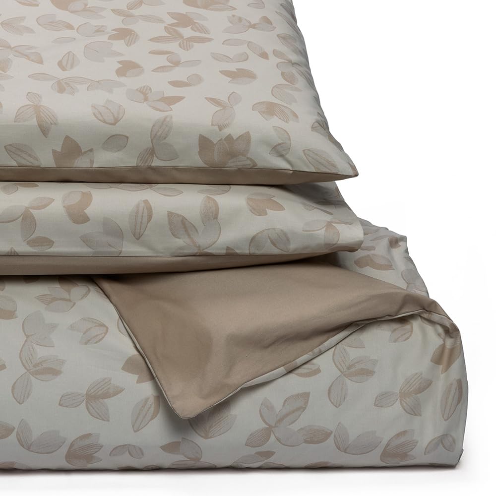 Foppapedretti Notte & Natura Sacco Copripiumino letto matrimoniale completo di 2 federe; Foglie Sabbia 100% cotone Percalle, Made in Italy