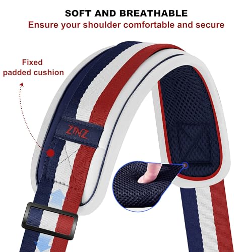 Image of ZINZ 74 inch Shoulder Strap with Fixed Pad and Dual Balanced Buckles,Blue-White-Red Stripe