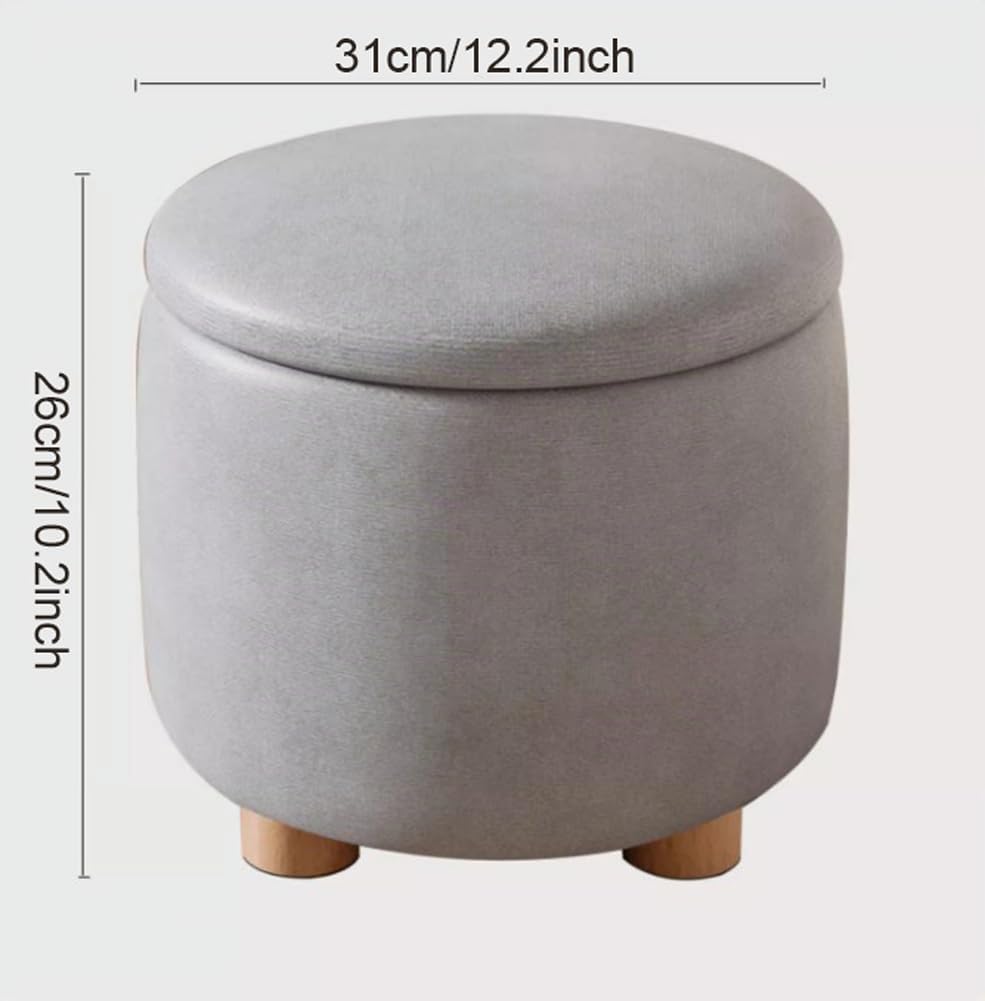 Pouf rotondo con contenitore, poggiapiedi in finta pelle, grande spazio di archiviazione, imbottito, sgabello per soggiorno, camera da letto, ingresso (marrone)