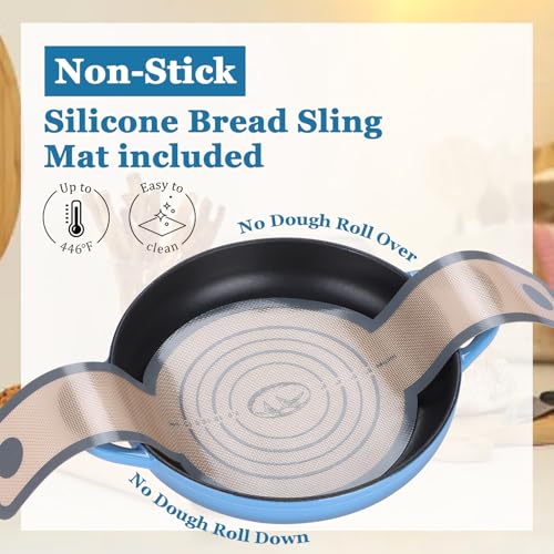 Round Bread Oven for Homemade Sourdough Bread Baking, Leonyo Enameled Cast Iron Dutch Oven Pot with Dome Lid, Non Stick Silicone Baking Mat for Cooking, 6 Quart, Blue image 6