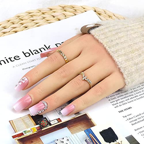 24Pcs French Tip Press On Nails Medium Length Square Shape Pink Fake Nails White Flower Nail Glue On Nails Sliver Rhinestones Design Acrylic False Nails Full Cover Stick On Nails For Women #TOP4