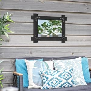 Black Small Wall Decorative Mirror Rustic Rectanglar Wood Framed Mirror Farmhouse Hanging Wall Mirror for Entryway Bedroom Living Room Bathroom Hangs Vertical or Horizontal