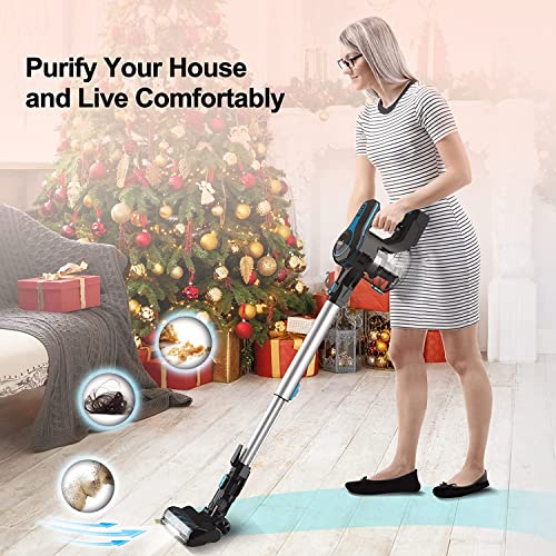 INSE Aspirateur Balai sans Fil, Aspirateur sans Fil Puissant 20000pa avec Brosse électrique LED, 45Min Autonomie, 6 en 1 Aspirateur sans Sac pour Poils d'animaux Sol Dur Voiture (Bleu Clair) - Image 8