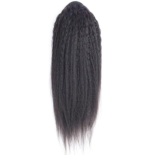 Miniatura 2 de Cola de caballo de cabello humano virgen brasileño lacio con cordón para mujeres negras, extensiones de cabello humano rizado lacio, extensiones de