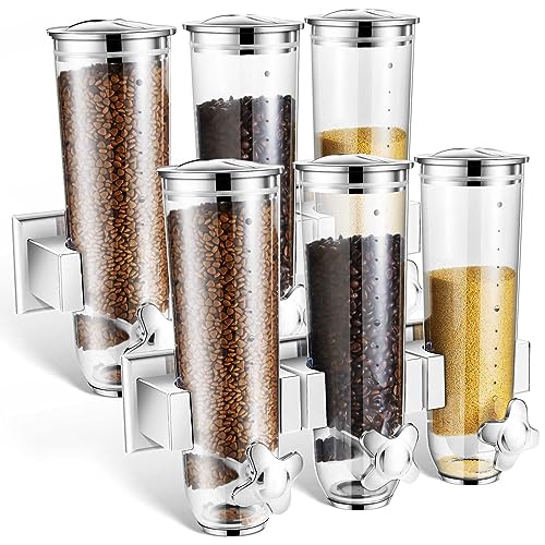 Umigy 2 Pcs Candy Dispenser Wall Mounted, Triple Dry Cereal Grain Dispenser Machine Wall Mount, Food Storage Container for Pantry Snack with 3 Cup for Kitchen, 39 oz (Silver)
