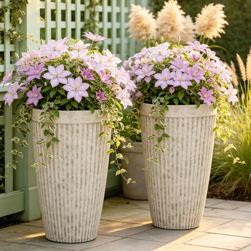 Ultym 2-Pack 20" Vintage Ivory Resin Tall Planters with Fluted Texture by Ultym - Used condition - US$99.60