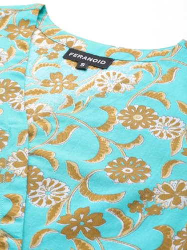 Image of feranoid Floral Print Angrakha 3 Sleeves Flared Kurti