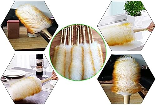 WFCC Lambswool Dusters with Wooden Handle, Soft Wool Duster Small Feather Duster, Anti-static Blinds Cleaner, Multi-purpose Cleaning Tool for Home Car Office Cleaning, 30 x 18 cm (WFCC-Duster)