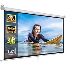 Leadzm Pull Down Video Projector Screen, 84inch 169 Anti-Wrinkle Manual Movie Projection Screen with Steel Case, Height Adjustable, Suitable for LCD, 3D and DLP Projector