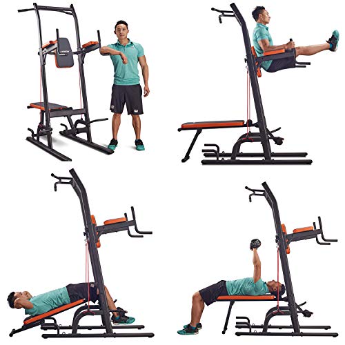 HARISON Multifunction Power Tower Pull Up Dip Station with Bench Adjustable Height for Home Gym Strength Training Fitness Equipment , Dip Stands, Pull Up Bars, Push Up Bars, VKR