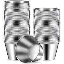 Potchen 60 Pcs Stainless Steel Sauce Cups Bulk, 2.5 Oz Metal Ramekins Dipping Sauce Cups Condiment Bowls Reusable Stackable Round Individual Dipping Bowls Mini Containers for Kitchen Restaurant