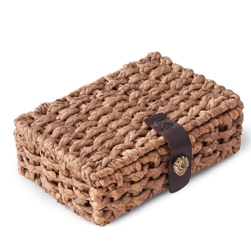 Decorative Box with Lid, Wicker Storage Basket, Water Hyacinth Woven