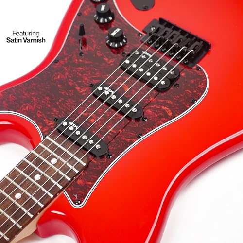 Image of SEST230 HSS Electric Guitar with Bag | Beginner Electric Guitar Kit with HSS Pickups, Basswood Body, Maple Neck & Rosewood Fretboard, Tremolo Bridge| Includes Padded Gig Bag & Allen Key (Red)