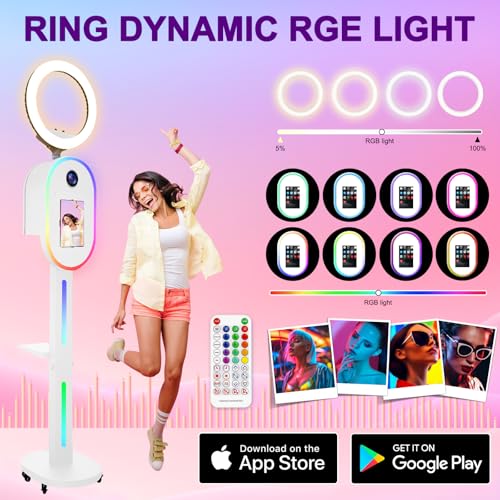 Image of Photo Booth for iPad 10.2 inch 10.5 inch 10.9 inch 11 inch 12.9 inch 13 inch for Camera Dualuse Photobooth Machine Selfie Station Stand APP Control RGB Light Music Sync Light Box with Flight Case for Rental Wedding