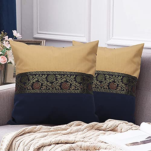 Image of Royal Blue Silk Big Size Square Pillow Cushion Covers 24x24 inch Pack of 5 Decorative Pillow Covers for Sofa